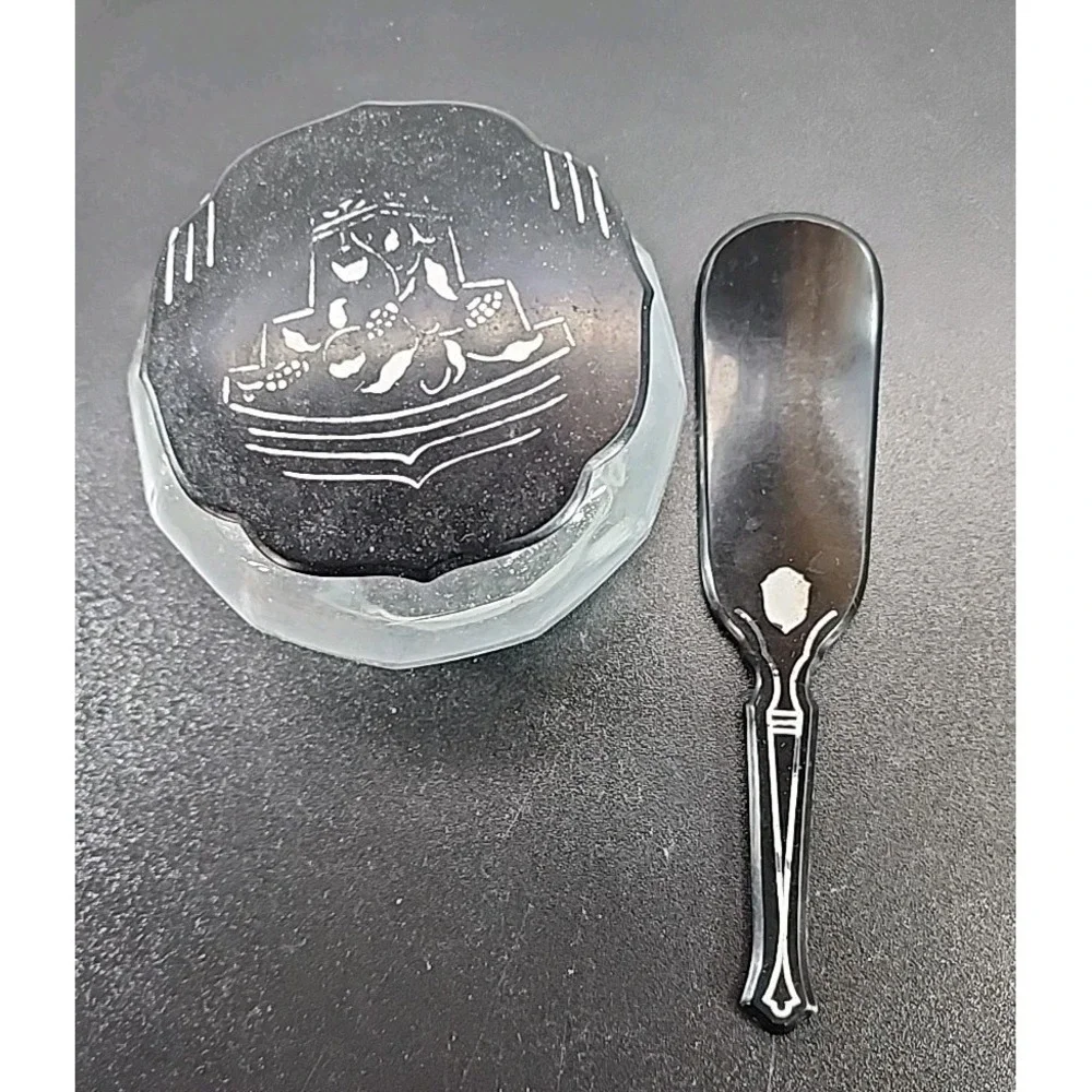 VTG‎ Shoe Horn, French Powder Container, Black With Silver Accent